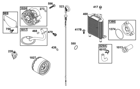 Lubrication Group Diagram and Parts List for 613277-0010-E1  Briggs and Stratton Engine